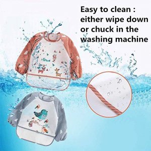HaimoBurg 3 Pack Infant Toddler Baby Waterproof Sleeved Bib Art Smock Apron 6 - 36 Months