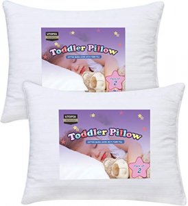 Utopia Bedding Toddler Pillow (White, 2 Pack), 13x18 Pillows for Sleeping,  Soft and Breathable Cotton Blend Shell, Polyester Filling, Small Kids