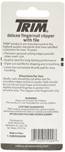 Trim Deluxe Fingernail Clippers with File Sharp, Durable Clippers with Fold-Away Nail File for Easy, Compact Storage Steel Nail Clippers for