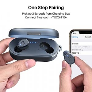 TOZO T10 Bluetooth 5.0 Wireless Earbuds with Waterproof Stereo Headphones in Ear Built in Mic Headset Premium Sound with Deep Bass for Sport Blue