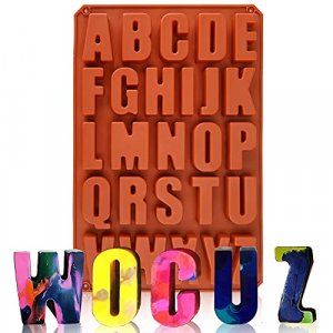 Wocuz 26 Cavities Crayon Letter Silicone Mold Large Alphabet Chocolate Baking Mold Abc for Biscuit Ice Cube Tray for Back to School Project