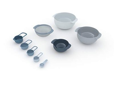 Rorence Mixing Bowls Set: Stainless Steel Non-Slip Bowls with Pour Spout,  Handle and Lid - Set of 3 - Blue