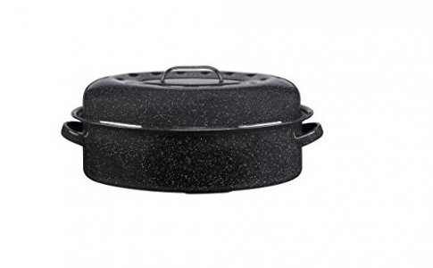 Granite Ware 10 lb. Capacity 15 in. Covered Oval Roaster, Speckled Black Enamel on Steel