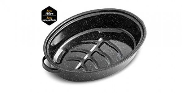 Granite Ware 10 lb. Capacity 15 in. Covered Oval Roaster, Speckled Black Enamel on Steel