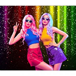 Funnytree 7x5FT Let's Glow Party Photography Backdrop for Music Dance Disco Decor Rainbow Neon Splatter Prop Cake Table Decor