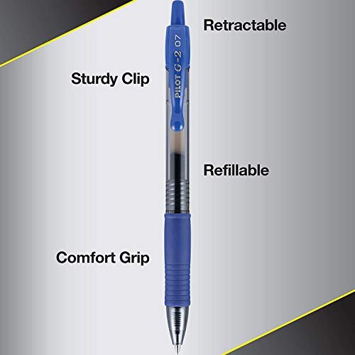 PILOT G2 Premium Fine Point Gel Ink Pen, 0.7 mm, Refillable & Retractable  Rolling Ball, 5 Black and 5 Blue pens (Bulk pack of 10 Pens) (14784)