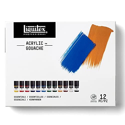  Liquitex Professional Acrylic Gouache Paint, 12 x 22ml  (0.74-oz), Essentials Set