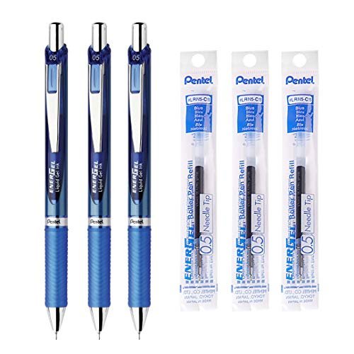  Pentel Energel 0.3 MM Ultra Fine Rtx Retractable Liquid Gel Pen  - Needle Tip - 6 Pack Of 3 Black Ink & 3 Blue Ink Deluxe Pens : Office  Products