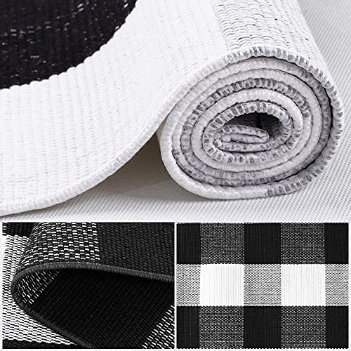 Buffalo Plaid Rug Layered Doormat Checkerboard Rug Black and White Rug  Floor Mat Farmhouse Rug Outdoor Welcome Mat Porch Mat 