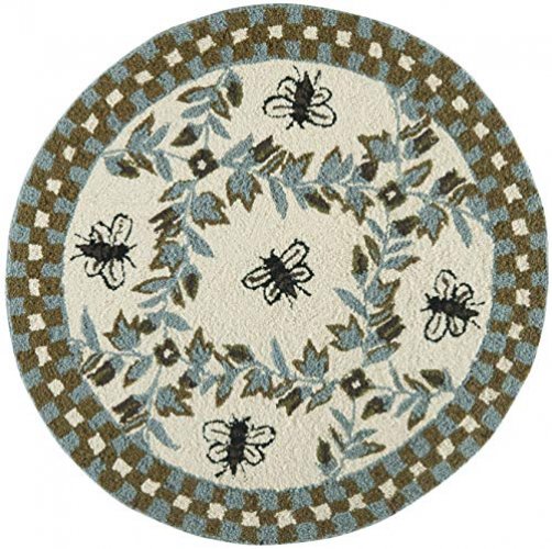 Hand-Hooked French Country Wool Area Rug 3' X 3' Round, Light Blue Carpet