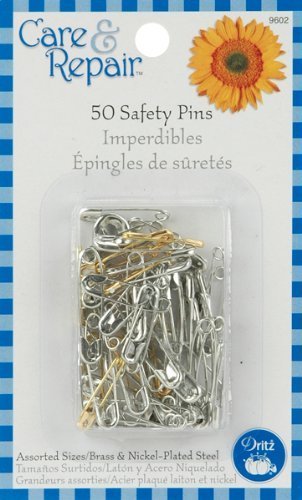 Safety Pins, Nickel-Plated, Steel, Assorted Sizes, 50/Pack