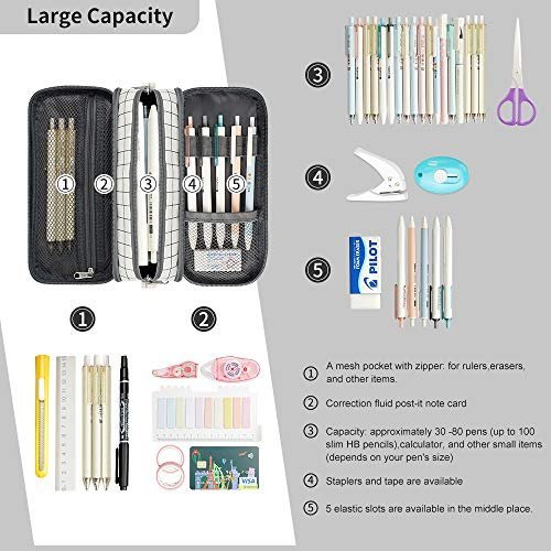 Large Pencil Case Big Capacity Pen Bag 3 Compartment Large Storage Pouch  Marker Pen Case with Zipper Waterproof Portable for School Girls Boys Teens