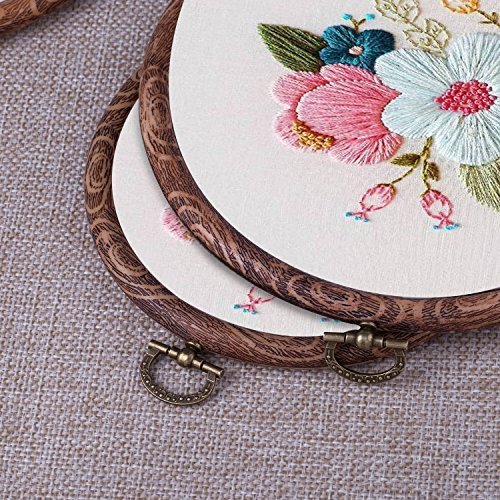 joybest 4 Pcs Embroidery Hoops Set Cross Stitch Hoop Ring Imitated Wood  Display Frame-Circle and Oval Hand Embroidery Kits for Art Craft Sewing
