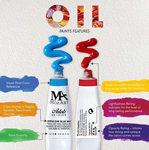 24 Color Set of Art Oil Paint in 12ml Tubes - Rich Vivid Colors for Artists, Students