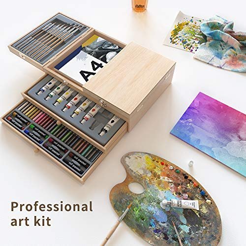85 Piece Art Set with 3 x 50 Page Drawing Pad, Professional Art Set in  Portable Wooden Case, Painting & Drawing Set Art Kit for Beginners, Teens  and