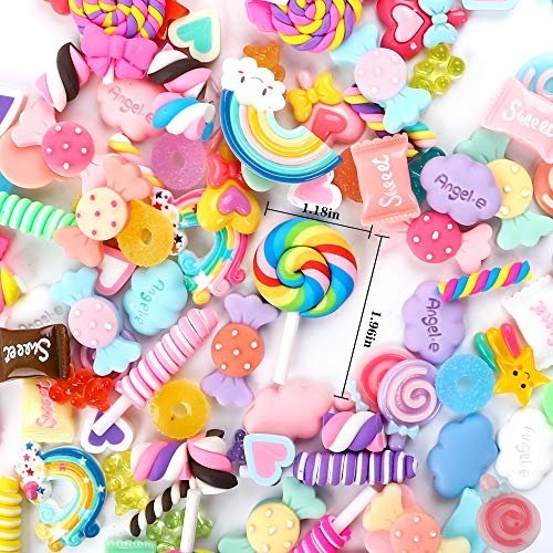Holicolor 120pcs Slime Charms Resin Fake Candy Charms Kawaii Cute Set Mixed Assorted Sweets Flatback Slime Beads Making Supplies for DIY Craft