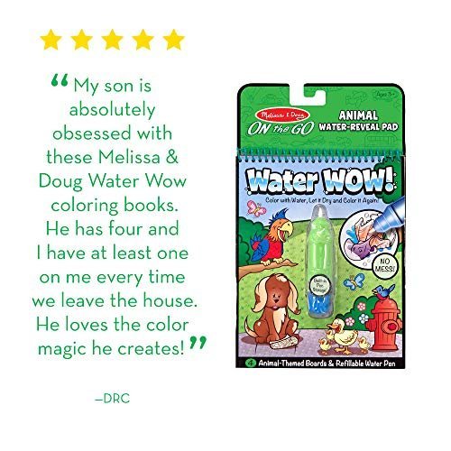 Melissa & Doug On the Go Water Wow! Reusable Water-Reveal Activity Pad -  Animals - Stocking Stuffers, Animals, Mess Free Coloring For Toddlers Ages