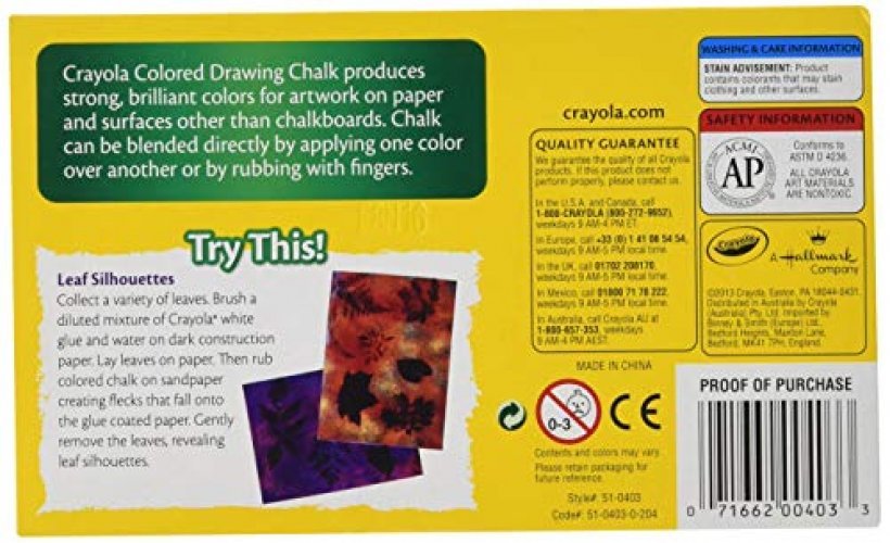 Crayola Non-Toxic Chalkboard Chalk (510403), Assorted