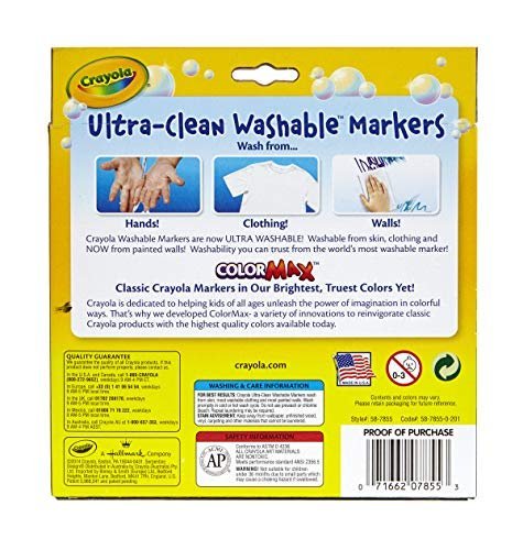 Crayola Ultra-Clean Markers, Washable, Broad Line, Classic Colors - 10 markers