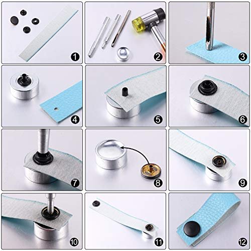 Mudder 12 Sets Snap Fastener Kit, Press Studs Snap Fasteners Clothing Snaps  Button with 2 Pieces Installation Tools for Bags, Jeans