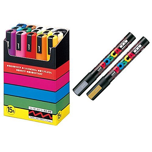 Posca Paint Marker PASTEL & DARK Color Set, Mitsubishi Uni Poster Color  Marking Pen Medium Point (PC-5M) 12 Color + Loconeko Original Manual Set