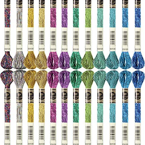 24 Pieces Metallic Embroidery Floss Multicolor Embroidery Skein Threads Glitter Embroidery Thread Cross Stitch Polyester Thread for Friendship Bracel