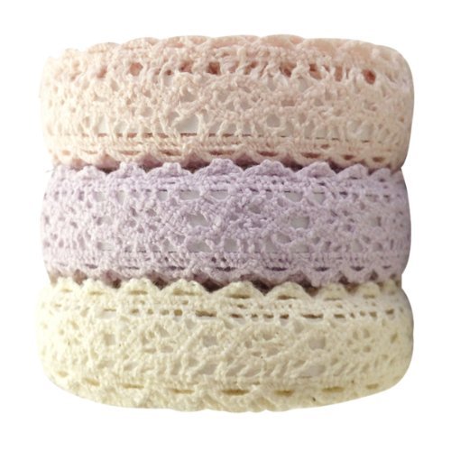 Wrapables Decorative Lace Tape (Beige, Light Purple, Light Pink