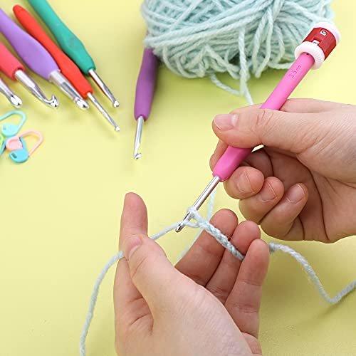14 Sizes Crochet Hooks Set,2.25mm(B)-10mm(N) Ergonomic Crochet Hooks with  Case for Arthritic Hands,Extra Long Crochet Needles