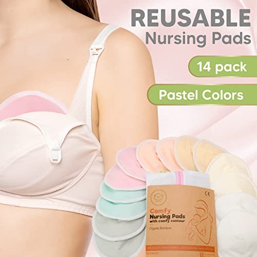  Organic Bamboo Viscose Nursing Pads - 14 Washable  Breastfeeding Pads, Wash Bag, Reusable Breast Pads For Breastfeeding,  Nipple Pads For Breastfeeding, Breastfeeding Essentials