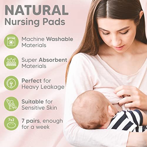 Organic Bamboo Nursing Breast Pads Washable Pads + Wash Bag Breastfeeding Nipple  Pad for Maternity Reusable