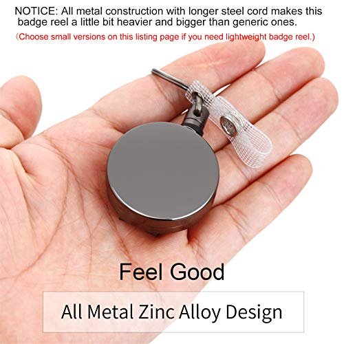 2 Pack Heavy Duty Metal Retractable Badge Holder Reel with Belt Clip Key  Ring and Waterproof