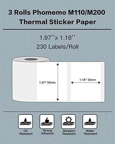 Phomemo M110 Thermal Label Printer Multi-Purpose Square Self-Adhesive Label  50x30mm