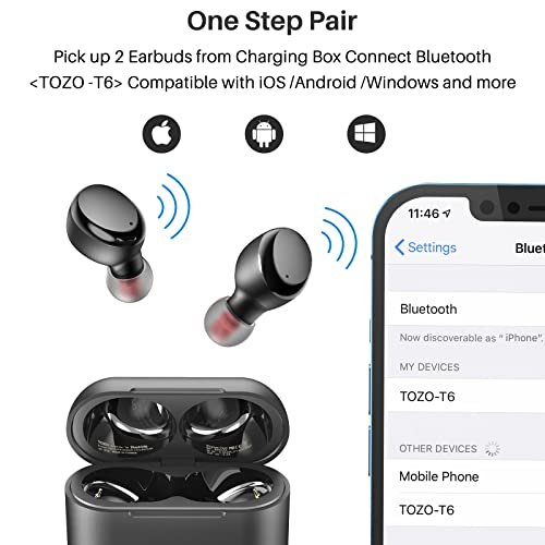 TOZO T6 Wireless Earbuds Bluetooth 5.3 Touch Control Headphones Waterproof  IPX8