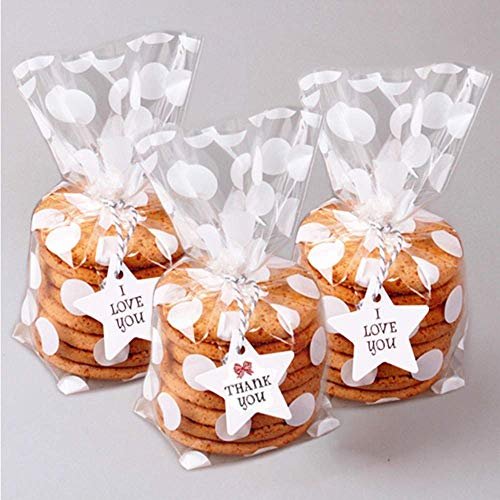 Joersh 8.1 X 5 Bottom Gusset Clear Plastic Cookie Bags With Ties 200  Pack, White Polka Dots Pattern Small Candy Bags Treat Bags For Muffin  Bakery P - Imported Products from USA - iBhejo