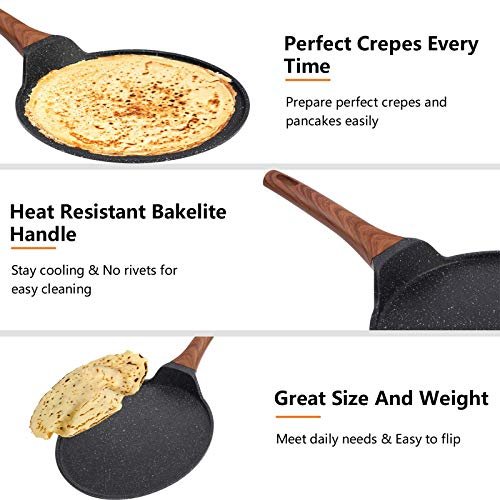11 Inch Crepe Pan with Spreader Induction Compatible, Nonstick Dosa Tawa  Tortill