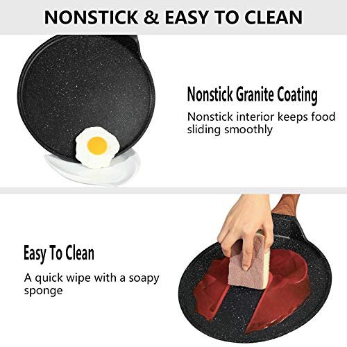 Eslite Life Frying Pan Set Nonstick Skillet Set Induction Compatible with Granite Coating 3 Piece, 8 inch, 9.5 inch and 11 inch, Size: Medium, Black