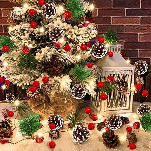 Casewin 18 Pieces Pine Cones for Christmas Tree White Christmas