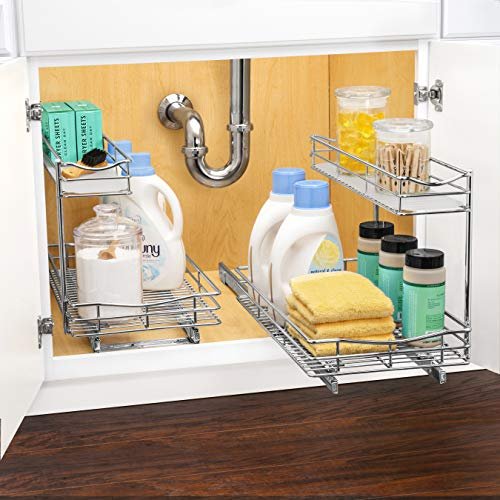 Hold N' Storage Pull Out Cabinet Organizer Sliding Drawer Kitchen Storage 14W x 21D, Silver