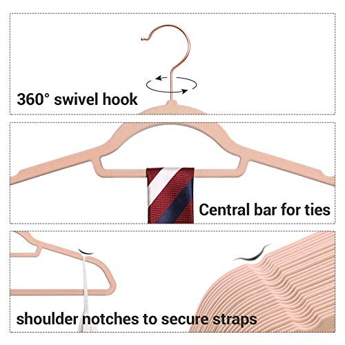 SUPJOO Premium Velvet Hangers-Swivel Rose Gold Hooks - Felt