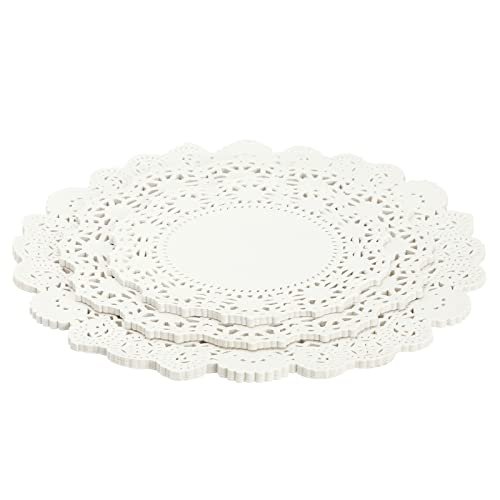 150-Pack Round Paper Placemats for Tableware Decoration, Party, Wedding,  White Lace Paper Doilies, Bulk Disposable Charger Plates for Cakes, and  Desserts (6.5, 8.5, and 10.5 Inch)