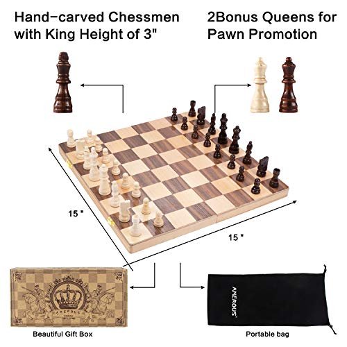 Hand Crafted Wooden Portable Folding 15" Board Chessboard Game Chess Set 30 x 30 