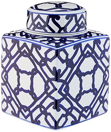 Creative Co-Op Decorative Ceramic Ginger Jar With Lid, Blue And