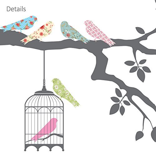Decowall DW-1510 Birds on Tree Branch with Bird Cages Wall Stickers Home kids 
