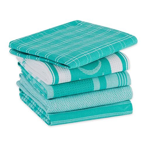 DII Basic Solid Dishtowel Collection Cotton Flat Woven, Small Set, 18x28,  White, 6 Piece