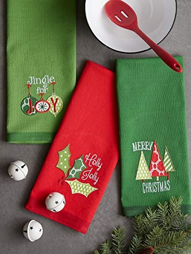 DII Jingle for Joy Embroidered Dishtowel Cotton | CAMZ10736