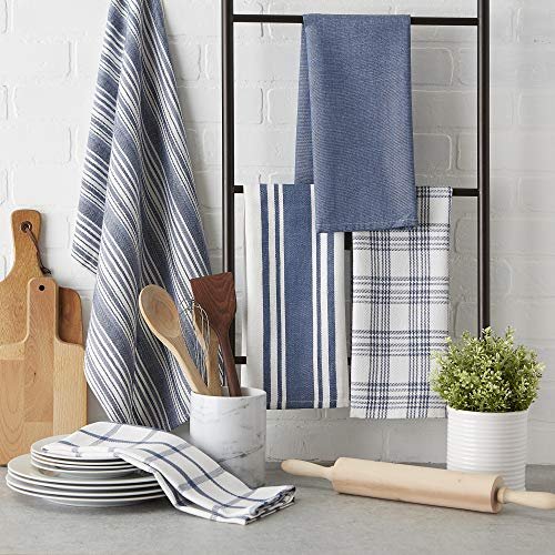 WOVEN KITCHEN TOWELS SET OF 4, Black-White, 18''x28''.