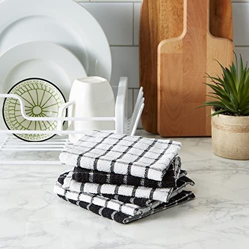 DII Basic Terry Collection Waffle Dishtowel Set, 15x26, Solid Dark