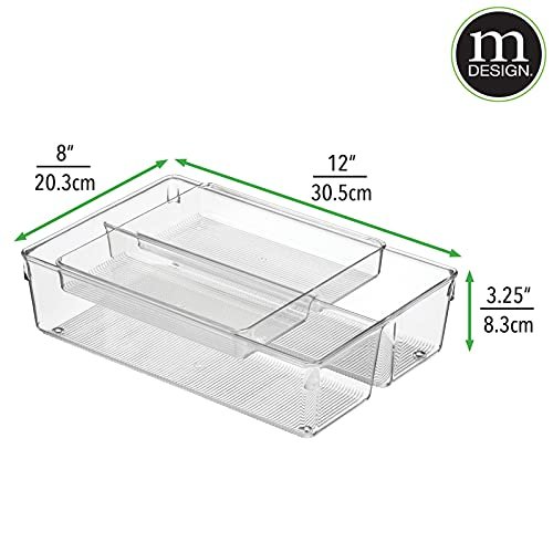 mDesign Plastic Kitchen Tiered Food Storage Shelves, 2 Levels - Clear