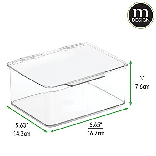 mDesign Plastic Kitchen Pantry and Fridge Storage Organizer Box Containers  w/Hinged Lid for Shelves or Cabinets, Holds Food, Snacks, Seasoning