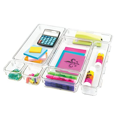 mDesign Plastic Interlocking Modular Desk Drawer Organizer Bins for Storing  Office Supplies, Pencils, Pens, Scissors, Tape
